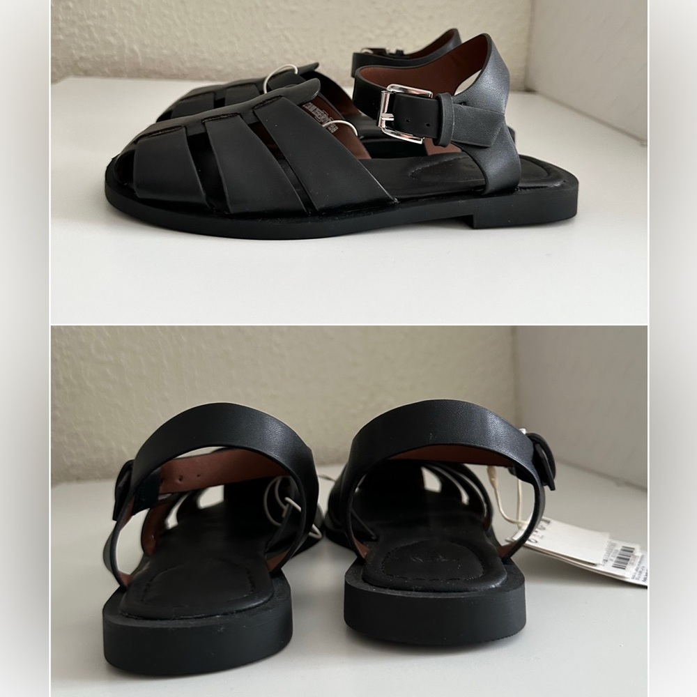 NWT Zara Classic Black Leather Fisherman Sandals - Picture 2 of 2